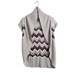 Fang Women's Sparkle Silver Metallic Ribbed Bolero Sweater Gray Black strip L